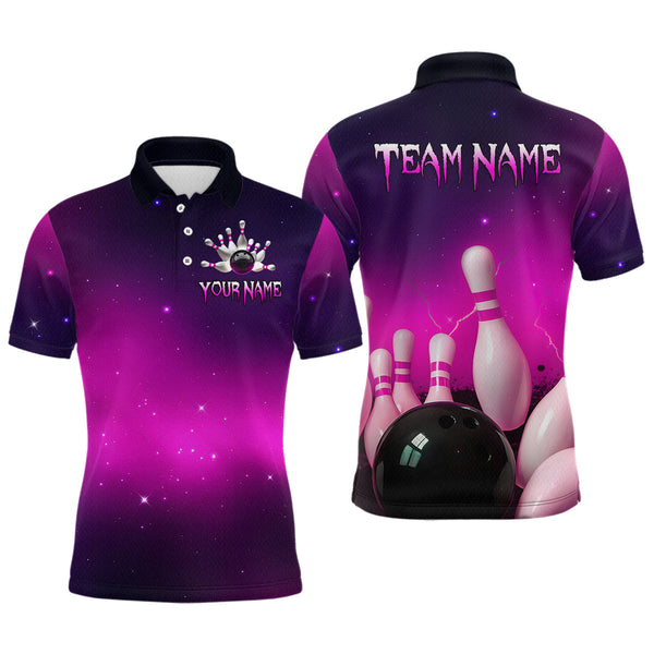 Maxcorners Purple Galaxy Bowling Shirts for Men Women Custom Team Bowling Jersey for Bowlers LM1708
