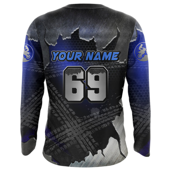 Maxcorners Blue Motocross Racing Jersey Upf30+ Dirt Bike Shirt Youth Men Women Kid Off-Road MT2709