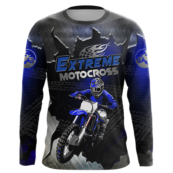 Maxcorners Blue Motocross Racing Jersey Upf30+ Dirt Bike Shirt Youth Men Women Kid Off-Road MT2709
