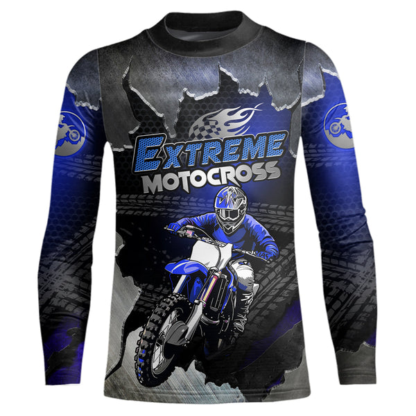 Maxcorners Blue Motocross Racing Jersey Upf30+ Dirt Bike Shirt Youth Men Women Kid Off-Road MT2709