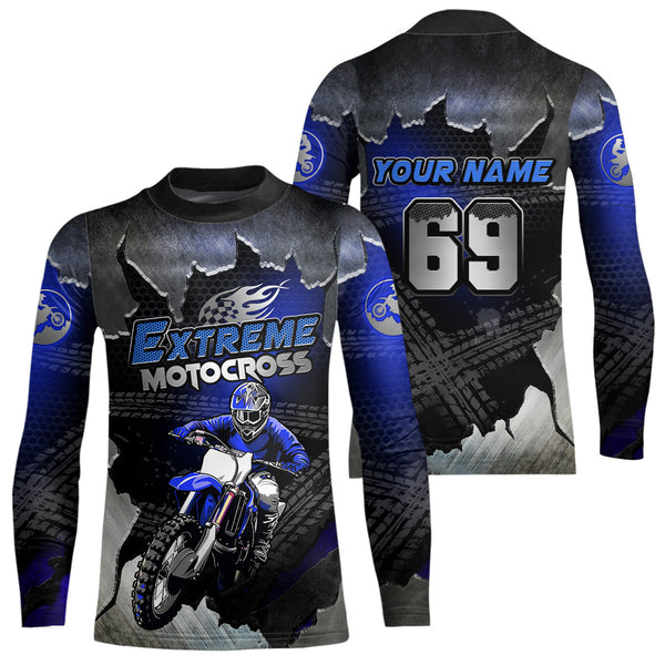 Maxcorners Blue Motocross Racing Jersey Upf30+ Dirt Bike Shirt Youth Men Women Kid Off-Road MT2709