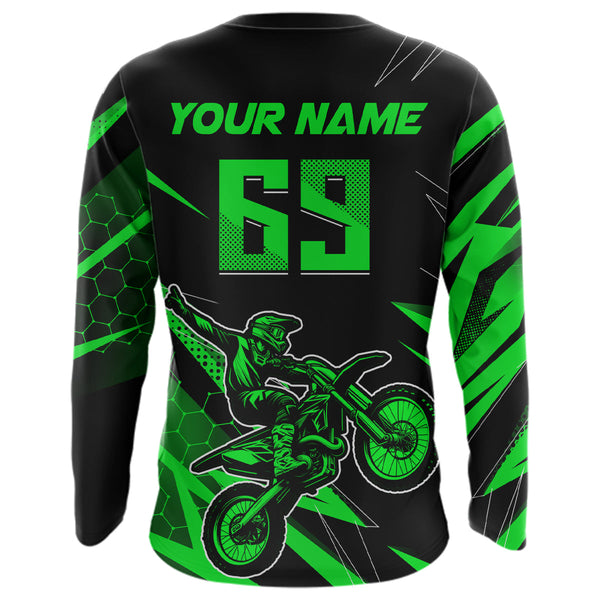 Maxcorners Motocross Jersey Kid Men Women Upf30+ Green Racing Dirt Bike Shirt Off-Road Motorcycle MT2709
