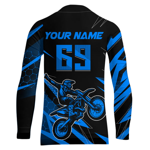 Maxcorners Motocross Jersey Kid Men Women Upf30+ Blue Racing Dirt Bike Shirt Off-Road Motorcycle MT2709