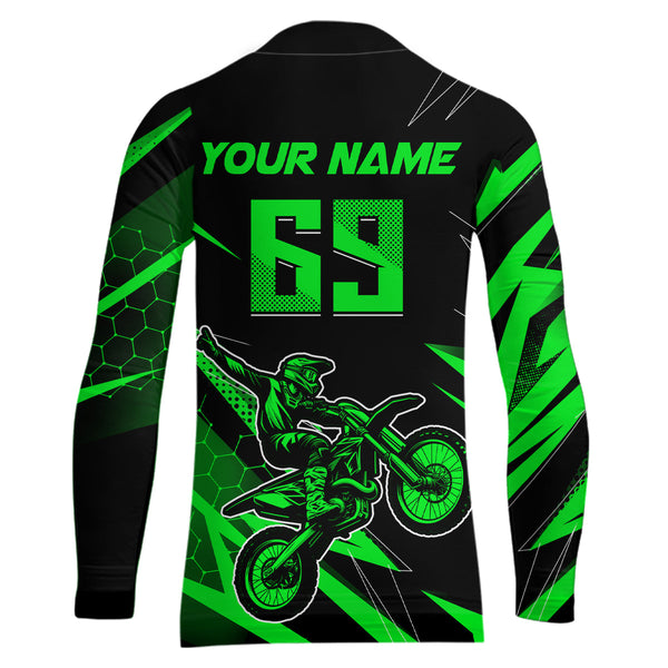Maxcorners Motocross Jersey Kid Men Women Upf30+ Green Racing Dirt Bike Shirt Off-Road Motorcycle MT2709