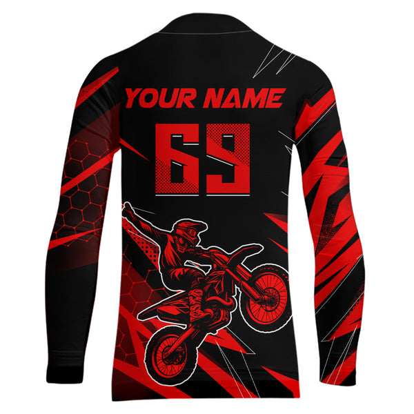 Maxcorners Motocross Jersey Kid Men Women Upf30+ Red Racing Dirt Bike Shirt Off-Road Motorcycle MT2709