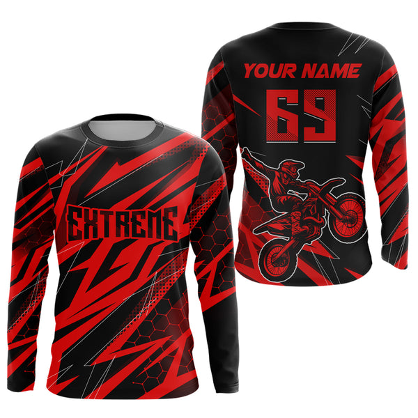 Maxcorners Motocross Jersey Kid Men Women Upf30+ Red Racing Dirt Bike Shirt Off-Road Motorcycle MT2709