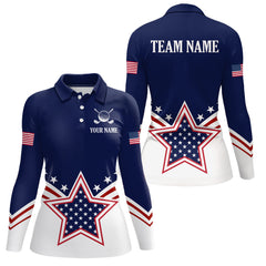Maxcorners Custom Patriotic Golf Polo Shirt White and Blue Golf Shirts for Men Women TeamMT0306