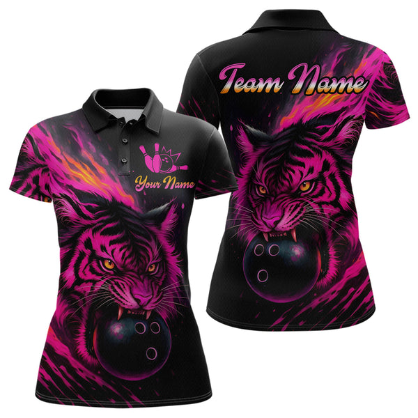Maxcorners Pink Tiger Bowling Shirts for Men Women Team Bowling Polo & Quarter Zip Shirts LM1008