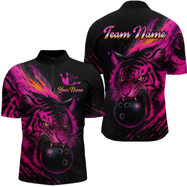 Maxcorners Pink Tiger Bowling Shirts for Men Women Team Bowling Polo & Quarter Zip Shirts LM1008