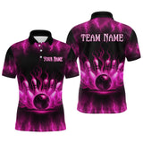 Maxcorners Custom Pink Flame Bowling Shirts for Women Men Team Bowling Polo and Quarter Zip MT1408