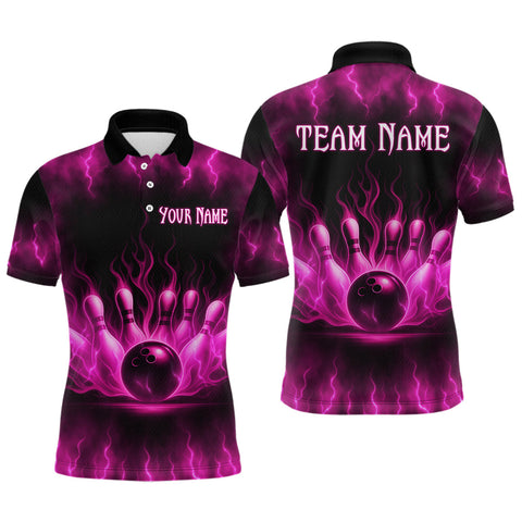 Maxcorners Custom Pink Flame Bowling Shirts for Women Men Team Bowling Polo and Quarter Zip MT1408