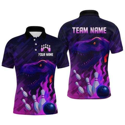 Maxcorners Dinosaur Purple Bowling Shirts for Men Women Custom Team Bowling Jerseys for Bowlers MT1408