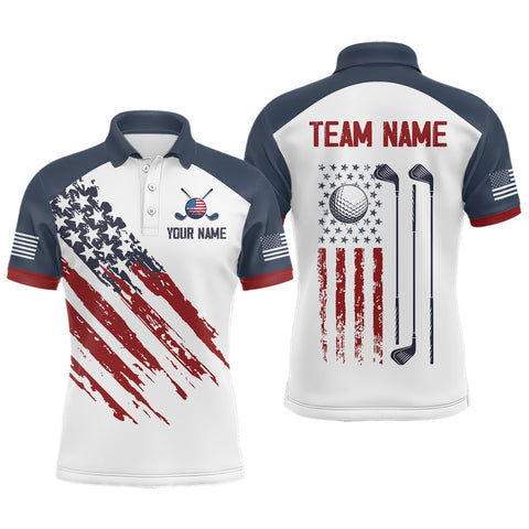 Maxcorners Custom Patriotic Golf Polo Shirt White Golf Shirts for Men Women Team Name  LM2007