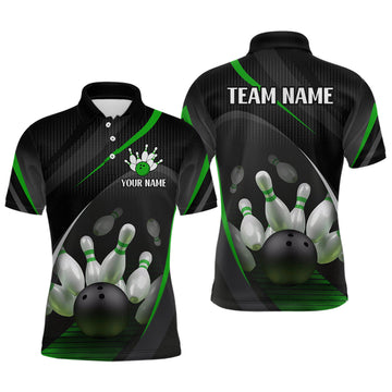 Maxcorners Green Bowling Shirts for Men Women Team Custom Bowling Polo & Quarter Zip Shirt