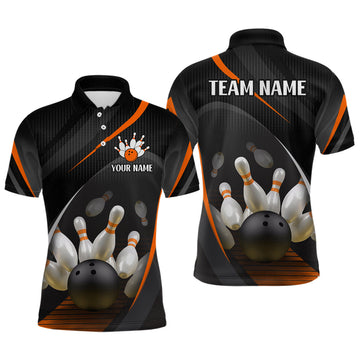 Maxcorners Orange Bowling Shirts for Men Women Team Custom Bowling Polo & Quarter Zip Shirt