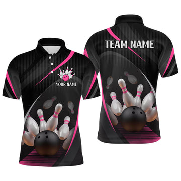 Maxcorners Pink Bowling Shirts for Men Women Team Custom Bowling Polo & Quarter Zip Shirt