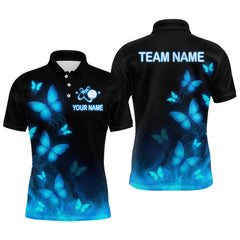Maxcorners Blue Butterflies Bowling Shirts Women Men Team Custom Bowling Jerseys for Bowlers MT3107
