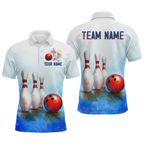 Maxcorners Watercolor Blue Bowling Shirts for Men Women Team Bowling Jersey for Bowlers LM1708