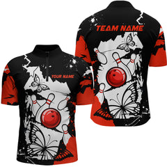 Maxcorners Custom Red Butterflies Bowling Shirt for Men Women Team Bowling Polo&Quater Zip LM184