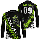 Maxcorners Motocross Racing Dirt Bike Jersey Upf30+ Motorcycle Green Shirt For Kid Men Women MT2709