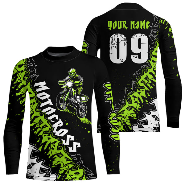 Maxcorners Motocross Racing Dirt Bike Jersey Upf30+ Motorcycle Green Shirt For Kid Men Women MT2709