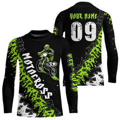 Maxcorners Motocross Racing Dirt Bike Jersey Upf30+ Motorcycle Green Shirt For Kid Men Women MT2709