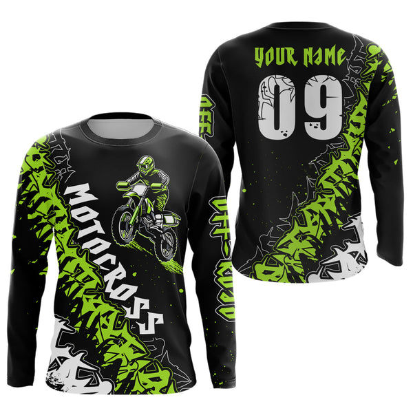 Maxcorners Motocross Racing Dirt Bike Jersey Upf30+ Motorcycle Green Shirt For Kid Men Women MT2709