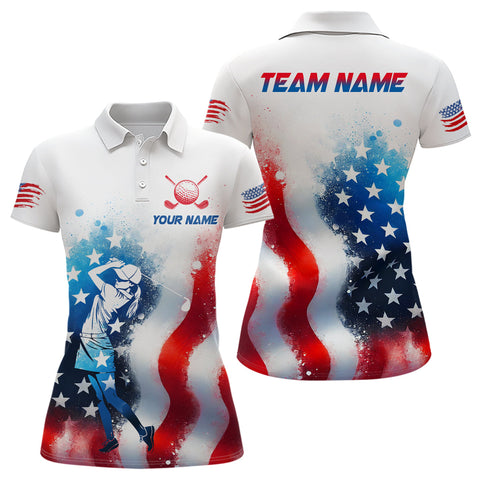 Maxcorners Custom US Golf Polo Shirt Patriotic Golf Shirts for Women Golf Polo Shirt