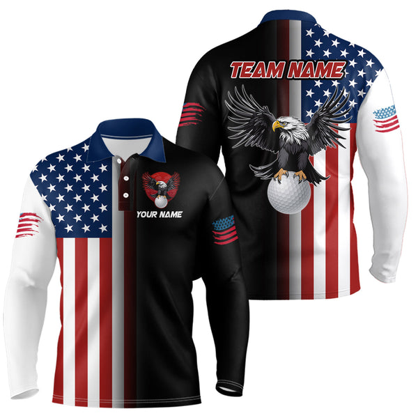 Maxcorners Eagle Ball Golf Custom American Flag Golf Polo Shirt Patriotic Golf Shirts For Men