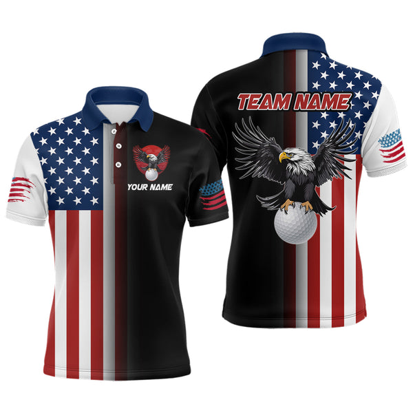 Maxcorners Eagle Ball Golf Custom American Flag Golf Polo Shirt Patriotic Golf Shirts For Men