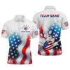 Maxcorners American Flag Bowling Shirts Custom Bowling Shirt For Women Men Patriotic Bowling Polo Shirt