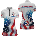 Maxcorners American Flag Bowling Shirts Custom Bowling Shirt For Women Men Patriotic Bowling Polo Shirt