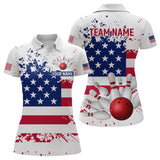 Maxcorners Patriotic Bowling Shirt Custom American Flag Bowling Shirts for Women Men Polo&1/4 Zip LM133