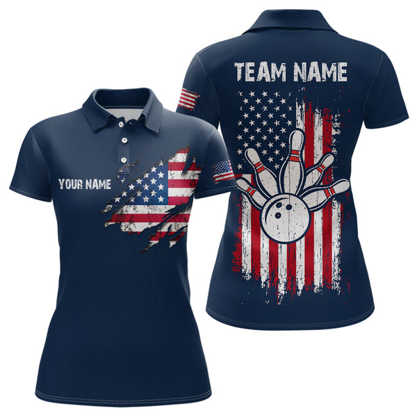 Maxcorners Patriotic Bowling Shirts American Flag Bowling Polo & 1/4 Shirt for Men Women Team