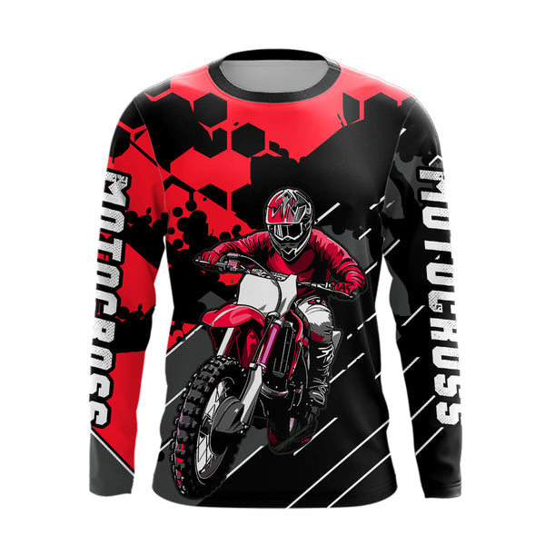 Maxcorners Motocross Racing Jersey Red Upf30+ Motorcycle Dirt Bike Jersey Off-Road Shirt Men Kid Women MT2709