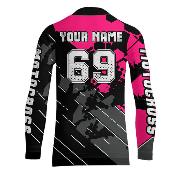 Maxcorners Motocross Racing Jersey Pink Upf30+ Motorcycle Dirt Bike Jersey Off-Road Shirt Men Kid Women MT2709