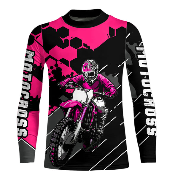 Maxcorners Motocross Racing Jersey Pink Upf30+ Motorcycle Dirt Bike Jersey Off-Road Shirt Men Kid Women MT2709