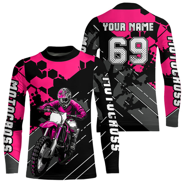 Maxcorners Motocross Racing Jersey Pink Upf30+ Motorcycle Dirt Bike Jersey Off-Road Shirt Men Kid Women MT2709