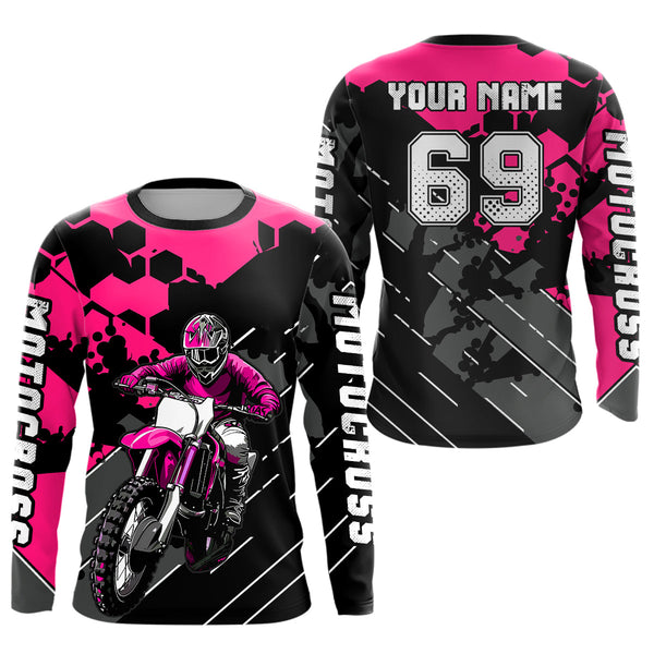 Maxcorners Motocross Racing Jersey Pink Upf30+ Motorcycle Dirt Bike Jersey Off-Road Shirt Men Kid Women MT2709