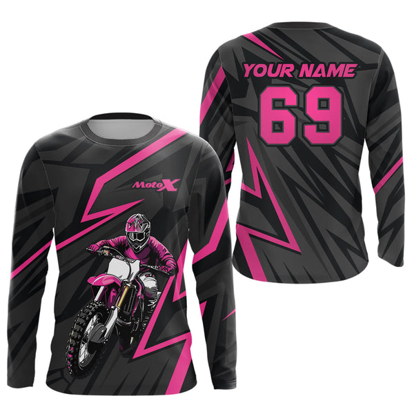 Maxcorners Custom Motocross Racing Jersey Pink Dirt Bike Shirt Kid Men Women Off-road Shirt MT2709