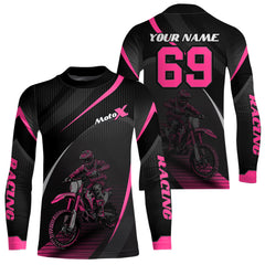 Maxcorners Motocross Racing Jersey Pink Dirt Bike Shirt Off-road Riding Jersey Kid Men Women MT2709