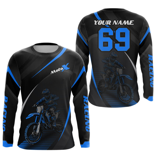 Maxcorners Motocross Racing Jersey Blue Dirt Bike Shirt Off-road Riding Jersey Kid Men Women MT2709
