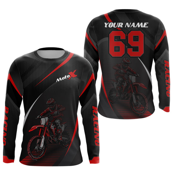 Maxcorners Motocross Racing Jersey Red Dirt Bike Shirt Off-road Riding Jersey Kid Men Women MT2709