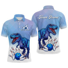 Maxcorners Blue Dinosaur Bowling Shirts for Men Women Custom Team Bowling Jerseys Polo and Zip Shirt LM1109