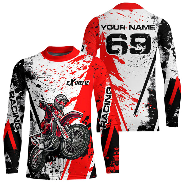 Maxcorners Dirt Bike Motocross Racing Jersey Red Upf30+ Motorcycle Shirt For Kid Men Women MT2709