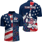 Maxcorners American Flag Bowling Shirts Patriotic Bowling Shirt for Men Women Polo&1/4 Zip Shirt LM133