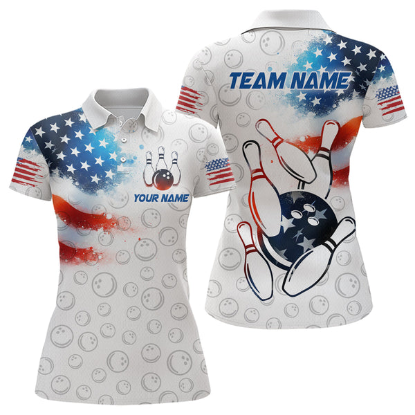 Maxcorners American Bowling Shirt Patriotic Bowling Shirts for Men Women Bowling Polo 1/4 Zip Shirt  LM133