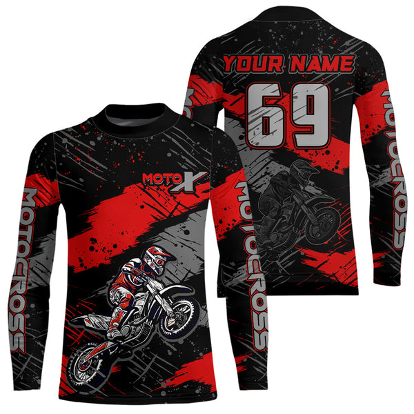 Maxcorners Motocross Racing Off-road Jersey Red Dirt Bike Riding Shirt For Men Kid Women MT2709