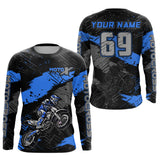 Maxcorners Motocross Racing Off-road Jersey Blue Dirt Bike Riding Shirt For Men Kid Women MT2709