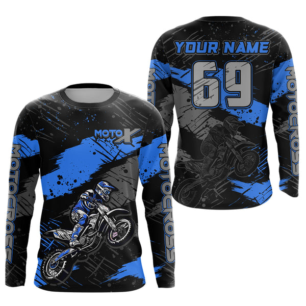Maxcorners Motocross Racing Off-road Jersey Blue Dirt Bike Riding Shirt For Men Kid Women MT2709